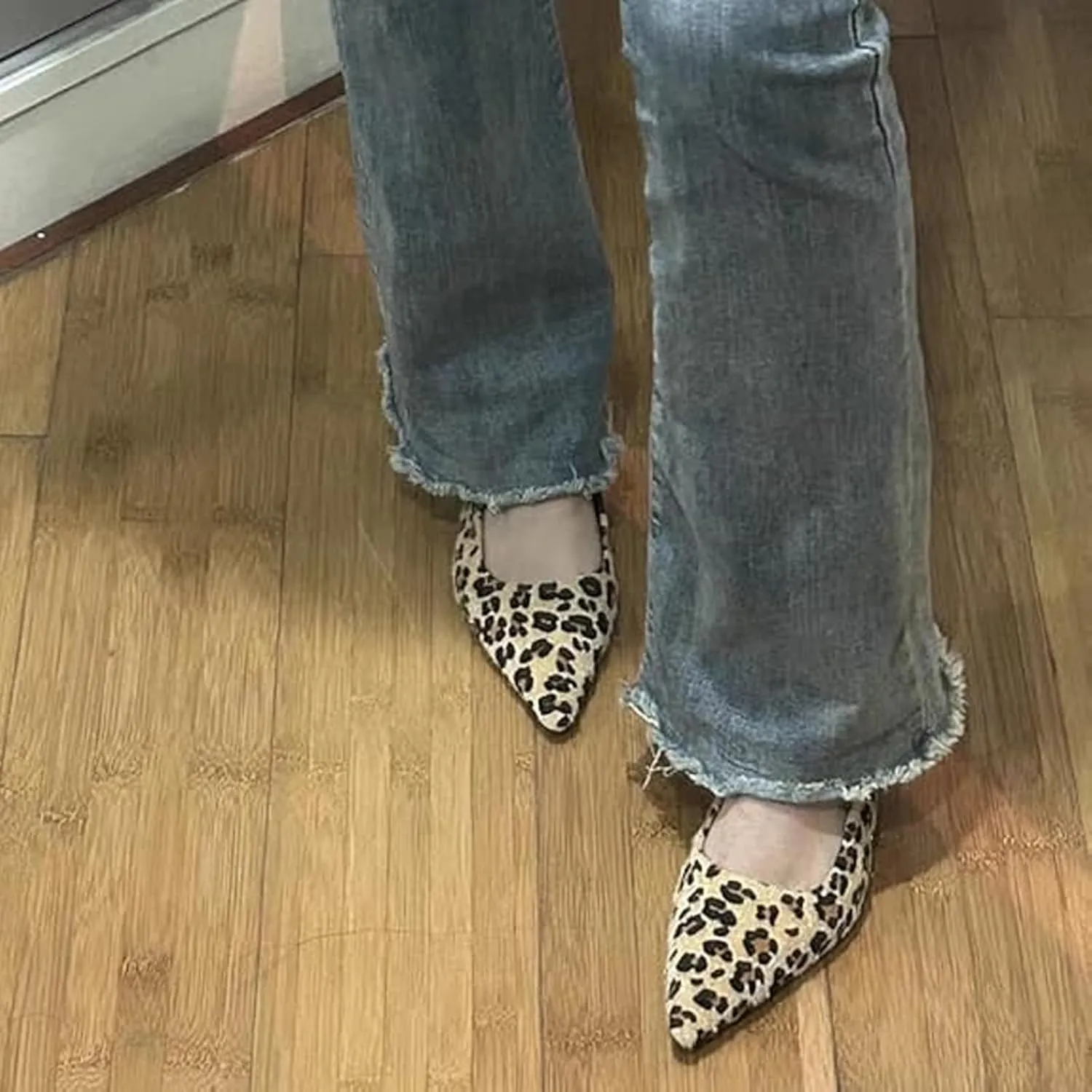 Leopard Print Slingback Kitten Heels, Women's Y2k Pointed Toe Pumps, Low Heels, Leopard Kitten Heels