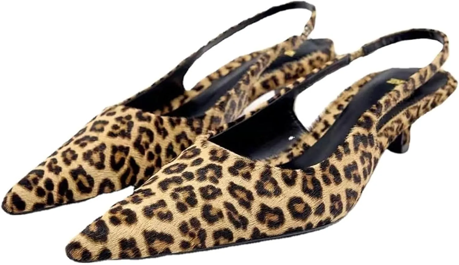 Leopard Print Slingback Kitten Heels, Women's Y2k Pointed Toe Pumps, Low Heels, Leopard Kitten Heels
