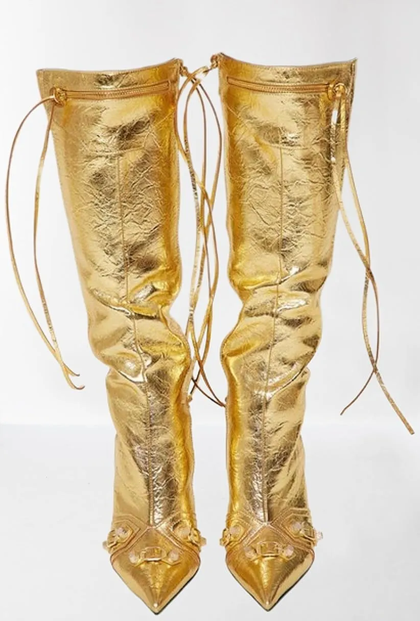 Liliana Womem Knee High Boots Pointed Toe Stiletto Heels Side Zipper Rivets Tassels Boots Bexie-3