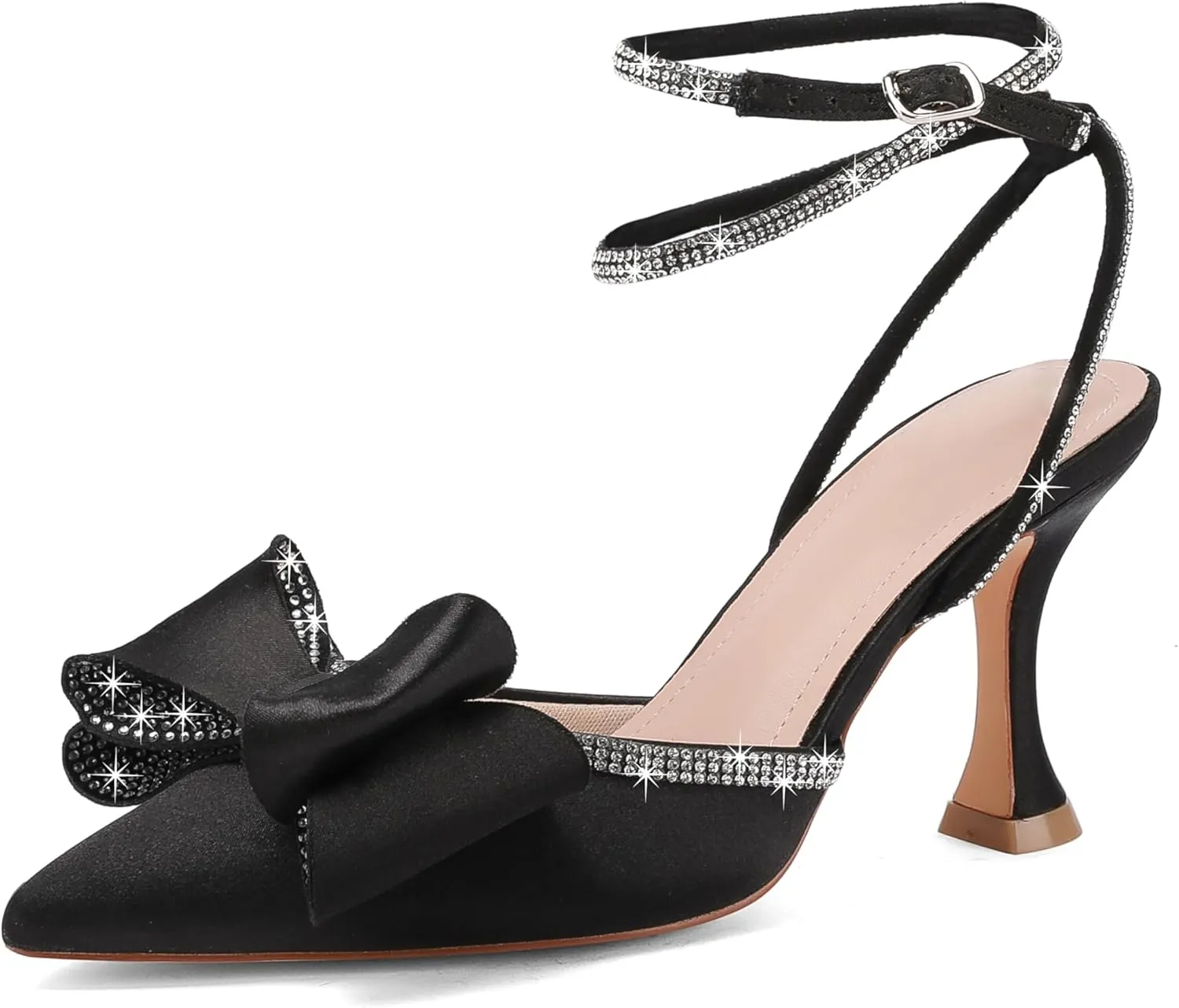 LingxiaUne Black Butterfly Heels Womens Pointed Toe Rhinestone Slingback Sexy High Heels Sandals Fashionable Elegant Shoes