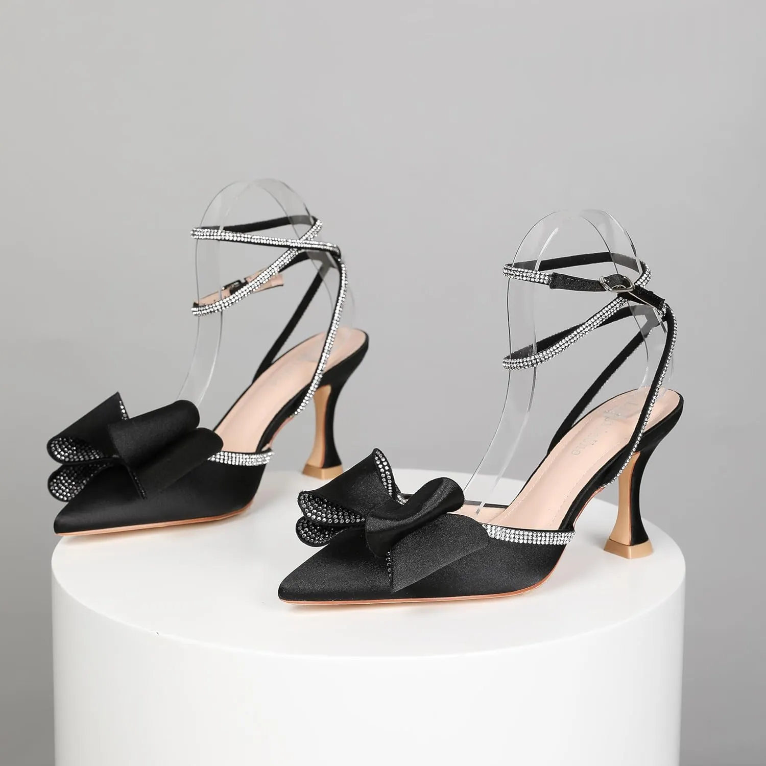 LingxiaUne Black Butterfly Heels Womens Pointed Toe Rhinestone Slingback Sexy High Heels Sandals Fashionable Elegant Shoes