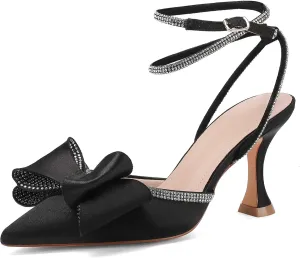 LingxiaUne Black Butterfly Heels Womens Pointed Toe Rhinestone Slingback Sexy High Heels Sandals Fashionable Elegant Shoes