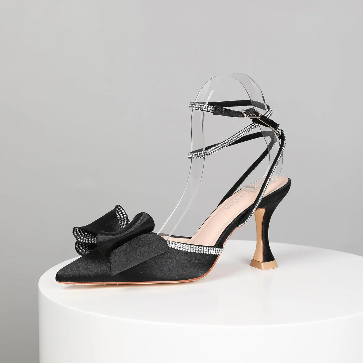 LingxiaUne Black Butterfly Heels Womens Pointed Toe Rhinestone Slingback Sexy High Heels Sandals Fashionable Elegant Shoes