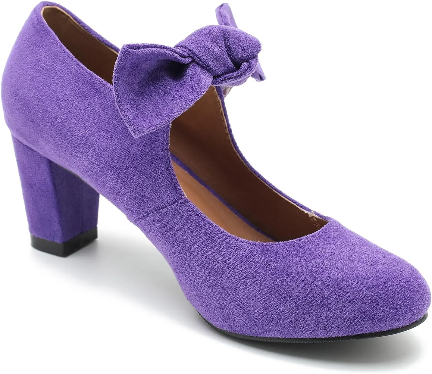 LIURUIJIA Women's Bow Mary Jane Low Block Heel Pumps Round Toe Ankle Strap Wedding Evening Party Dress Shoes