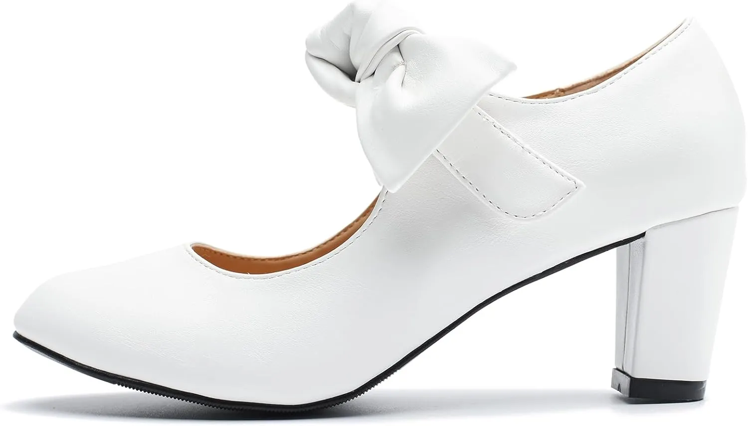 LIURUIJIA Women's Bow Mary Jane Low Block Heel Pumps Round Toe Ankle Strap Wedding Evening Party Dress Shoes