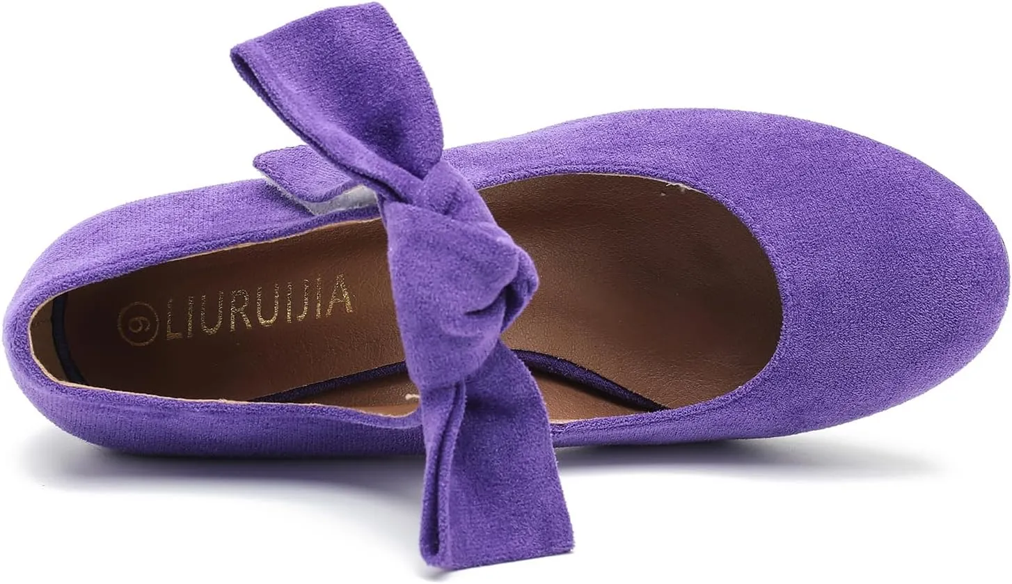 LIURUIJIA Women's Bow Mary Jane Low Block Heel Pumps Round Toe Ankle Strap Wedding Evening Party Dress Shoes