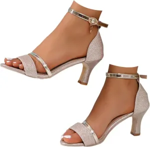 Low Heel Sandals for Women Open Toe Dress Shoes Ankle Strap Summer Heels PU Block Heels Elegant Office Shoes