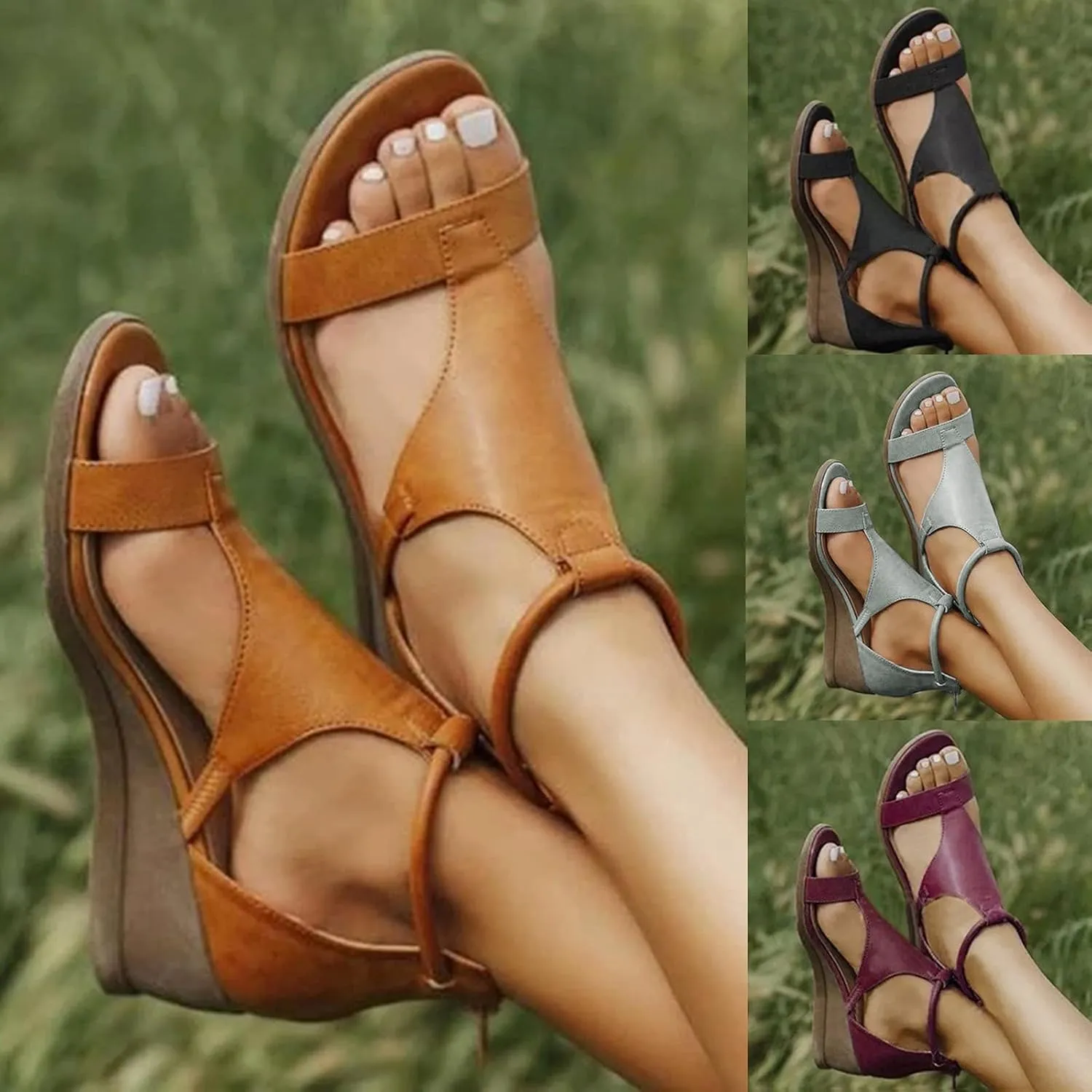 Masbird Wedge Sandals for Women Casual Summer Womens Sandals Wedges Platform High Ankle Strappy Open Toe Summer Beach Sandals
