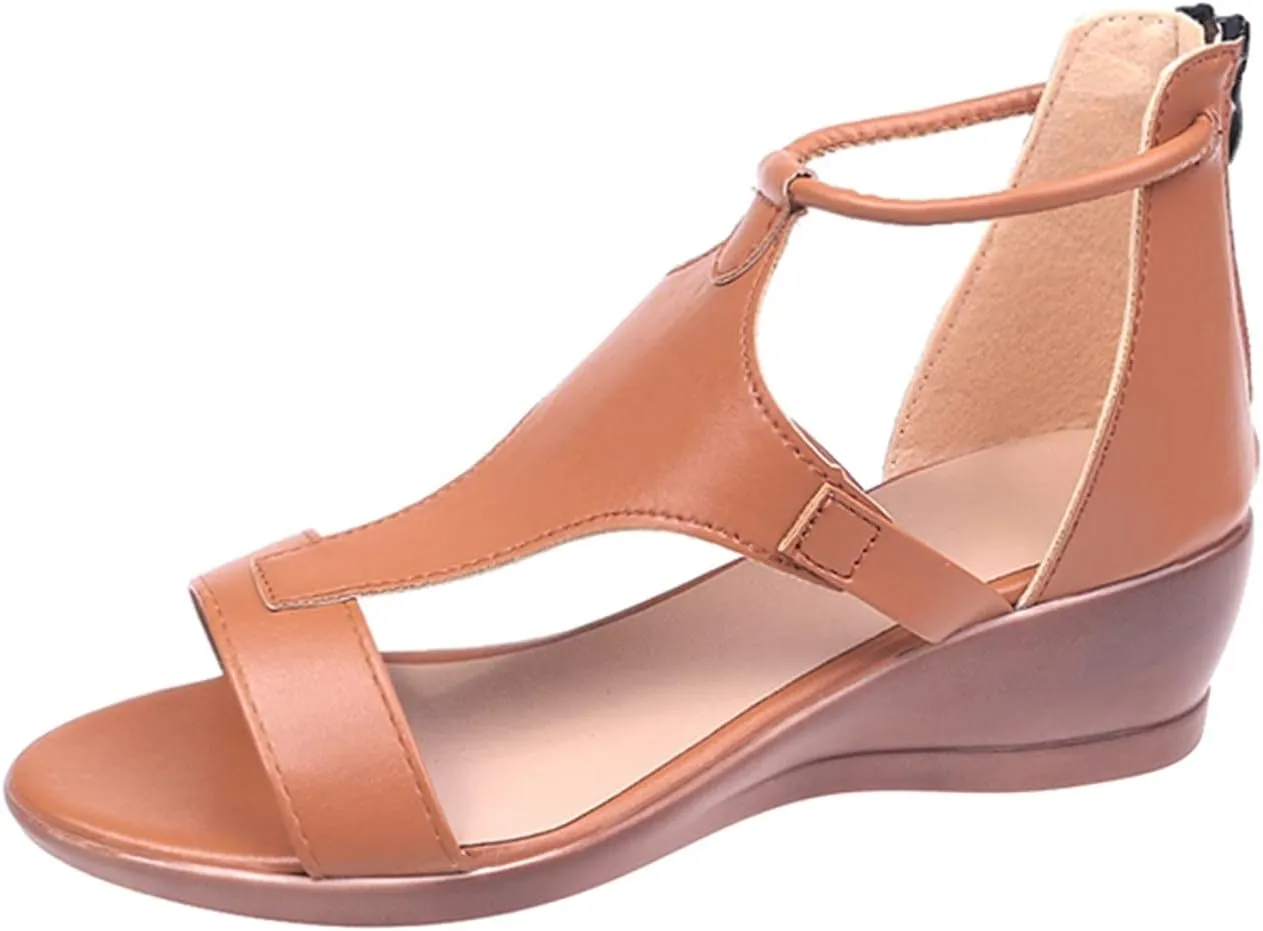 Masbird Wedge Sandals for Women Casual Summer Womens Sandals Wedges Platform High Ankle Strappy Open Toe Summer Beach Sandals