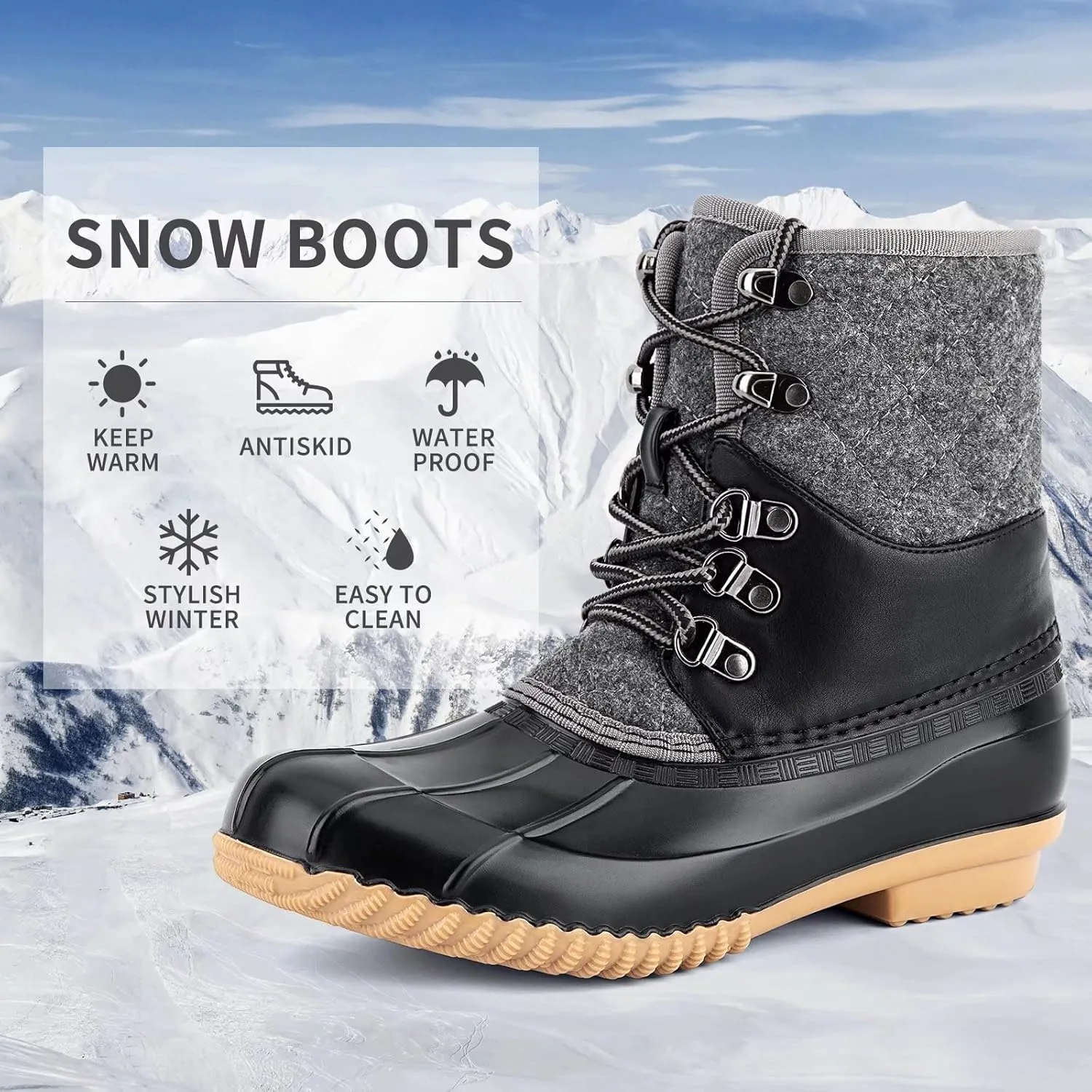MaxMuxun Women's Duck Boots Waterproof Insulated Winter Snow Boots for Women Lace Up Mid Calf Saltwater Boots