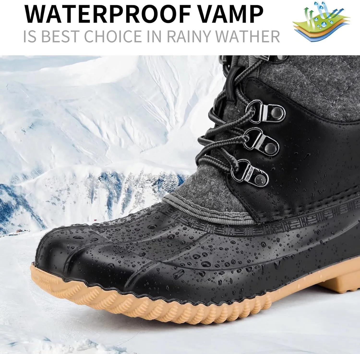 MaxMuxun Women's Duck Boots Waterproof Insulated Winter Snow Boots for Women Lace Up Mid Calf Saltwater Boots