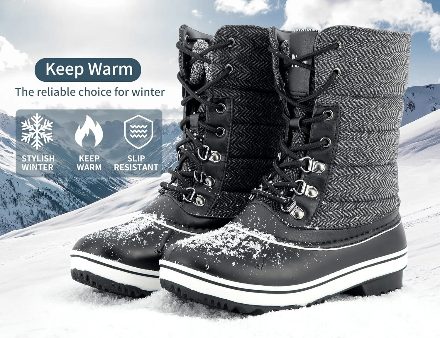 MaxMuxun Women's Waterproof Snow Boots Warm Faux Fur Lined Mid-Calf Winter Boots for Women Anti Slip Duck Rain Boots