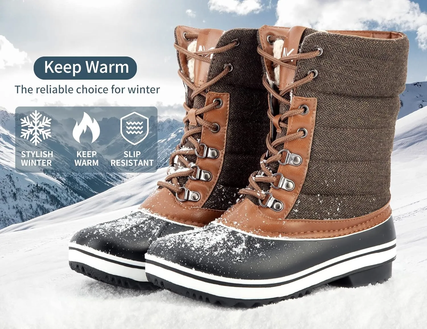 MaxMuxun Women's Waterproof Snow Boots Warm Faux Fur Lined Mid-Calf Winter Boots for Women Anti Slip Duck Rain Boots
