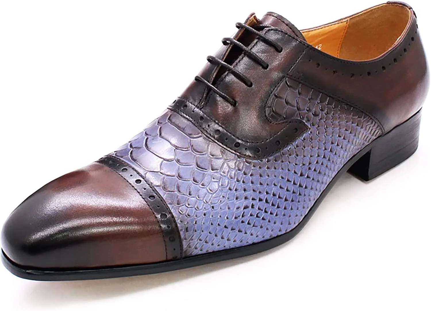 Men Brown and Blue Lace-up Shoes Casual Wingtip Derbys Formal Oxford Shoes Business Wedding Party,Brown-44