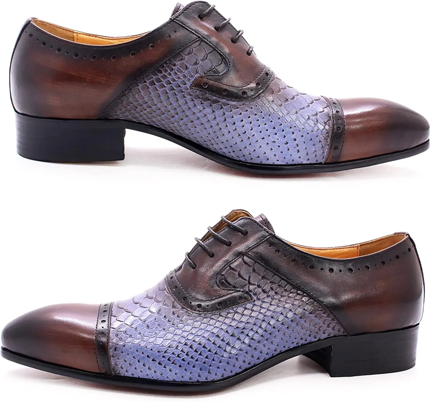 Men Brown and Blue Lace-up Shoes Casual Wingtip Derbys Formal Oxford Shoes Business Wedding Party,Brown-44