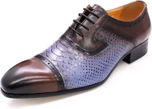 Men Brown and Blue Lace-up Shoes Casual Wingtip Derbys Formal Oxford Shoes Business Wedding Party,Brown-44
