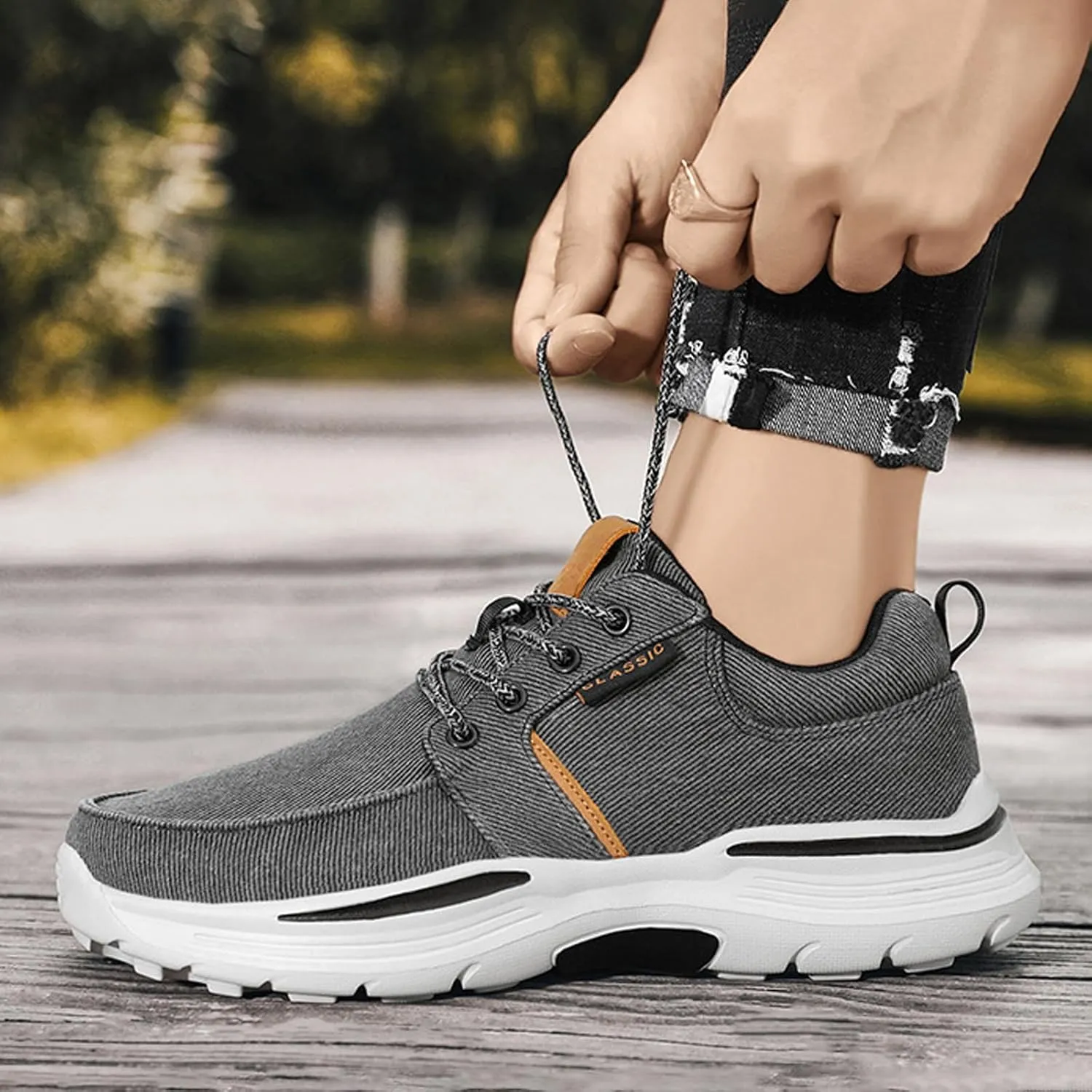 Men Canvas Wide Width Walking Sneakers,Casual Non Slip Lightweight Arch Support Fashion Sneakers Boat Shoes Orthopedic Shoes