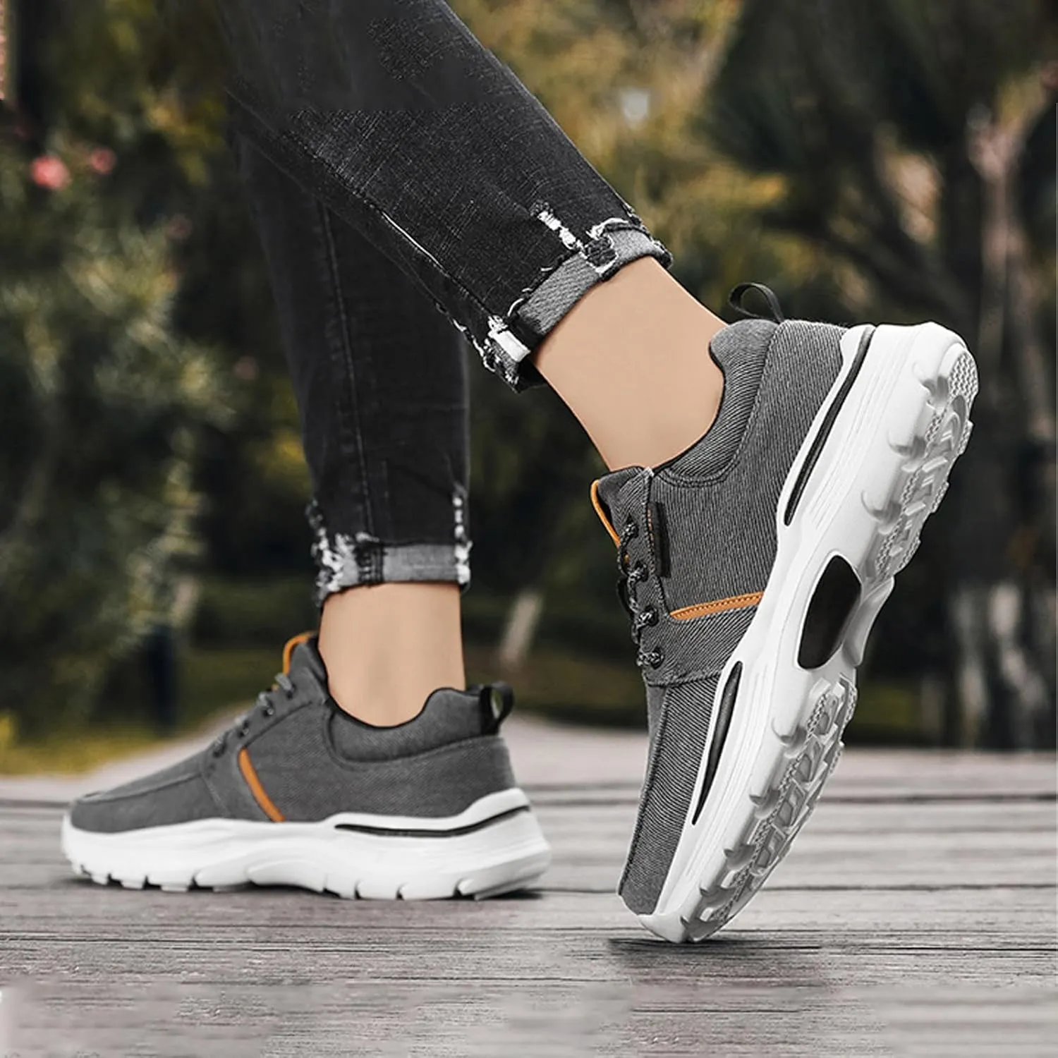 Men Canvas Wide Width Walking Sneakers,Casual Non Slip Lightweight Arch Support Fashion Sneakers Boat Shoes Orthopedic Shoes