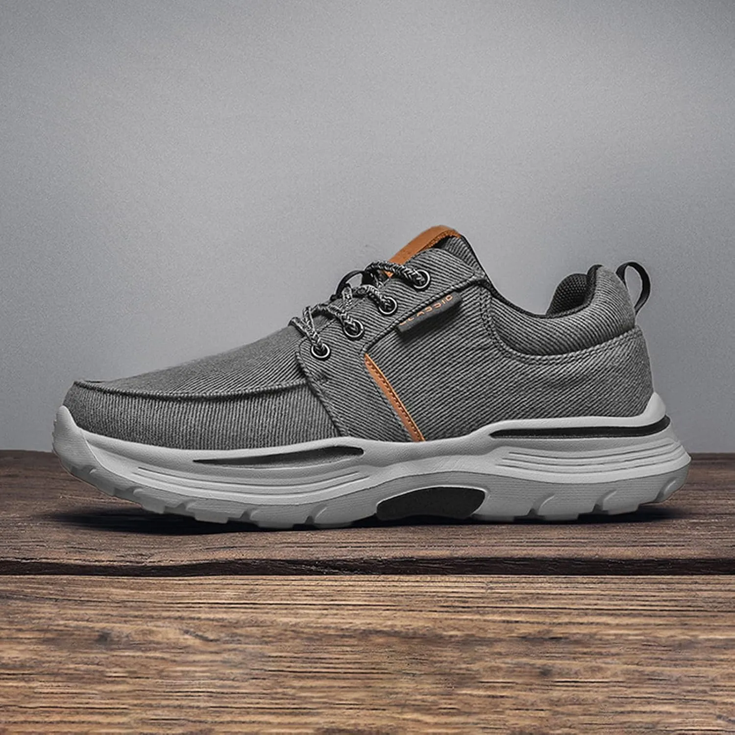 Men Canvas Wide Width Walking Sneakers,Casual Non Slip Lightweight Arch Support Fashion Sneakers Boat Shoes Orthopedic Shoes