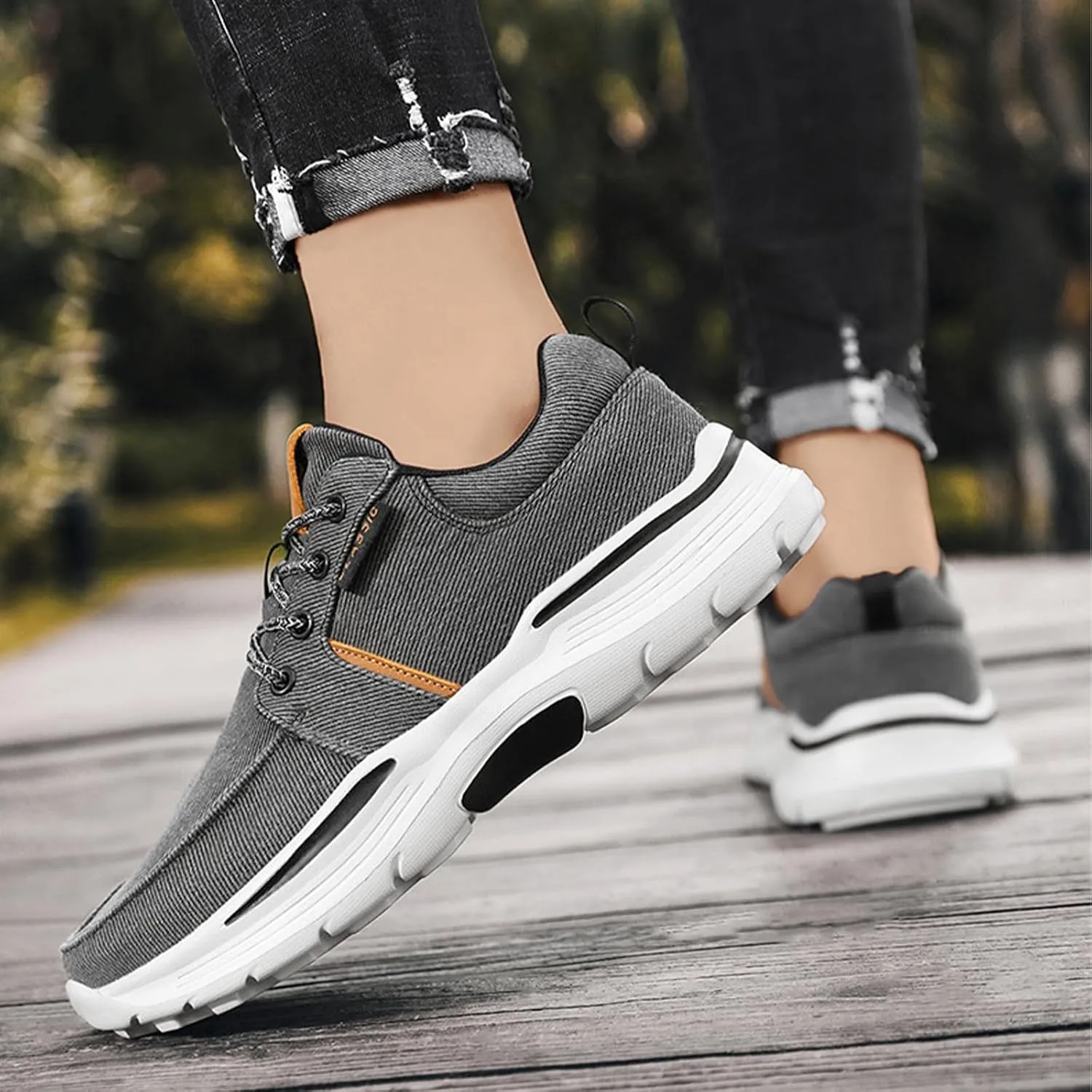 Men Canvas Wide Width Walking Sneakers,Casual Non Slip Lightweight Arch Support Fashion Sneakers Boat Shoes Orthopedic Shoes