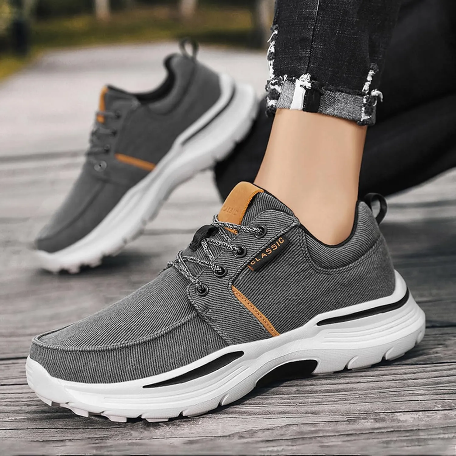 Men Canvas Wide Width Walking Sneakers,Casual Non Slip Lightweight Arch Support Fashion Sneakers Boat Shoes Orthopedic Shoes