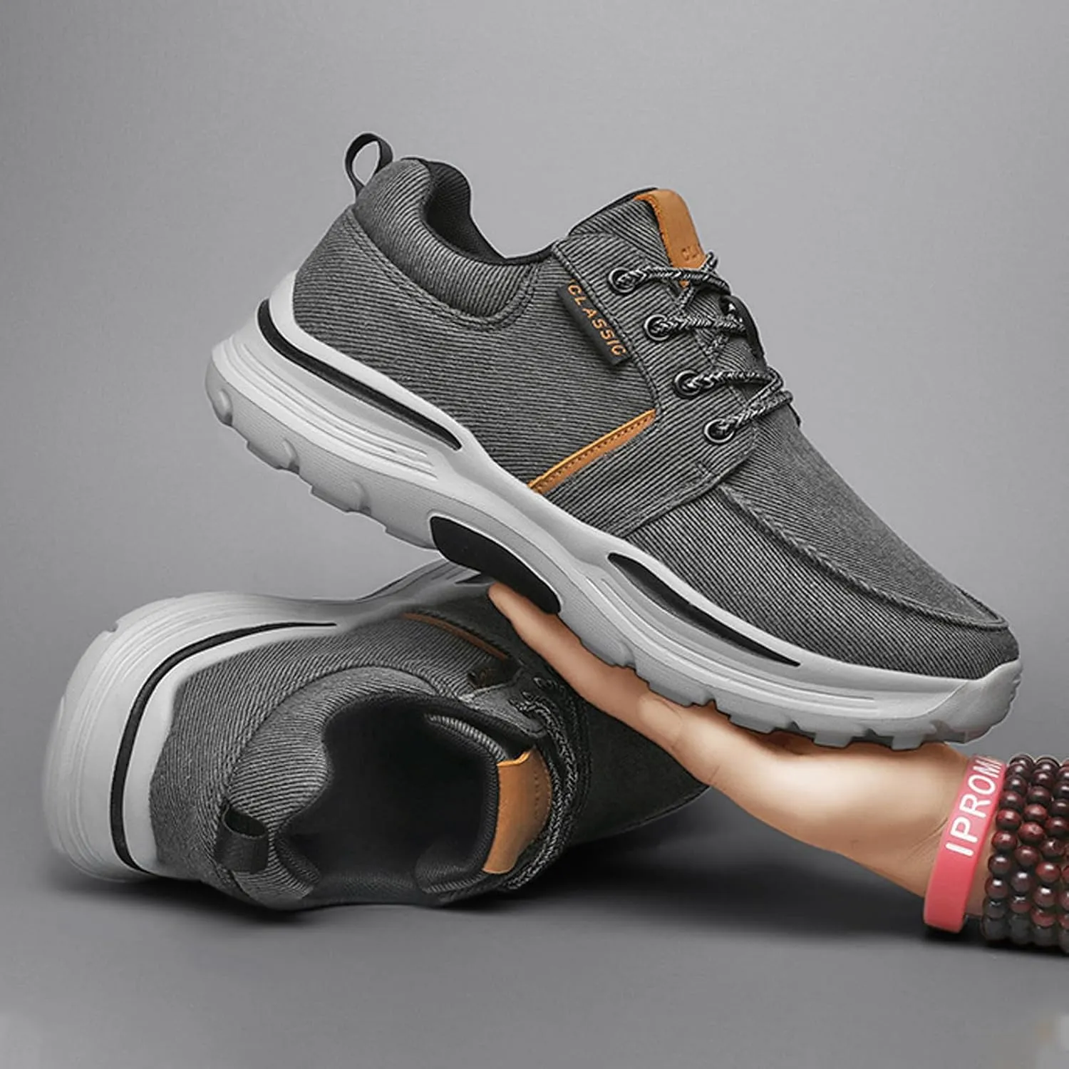 Men Canvas Wide Width Walking Sneakers,Casual Non Slip Lightweight Arch Support Fashion Sneakers Boat Shoes Orthopedic Shoes