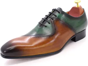 Mens Brown and Green Leather Uniform Shoes Dress Formal Lace Up Derby Shoe Classic Work Oxfords Office Wedding,Brown-43