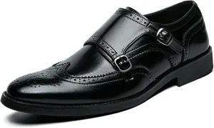 Men's Business Buckle and Put On Formal Leather Shoes Fashionable Formal and Comfortable Dress Oxford Shoes