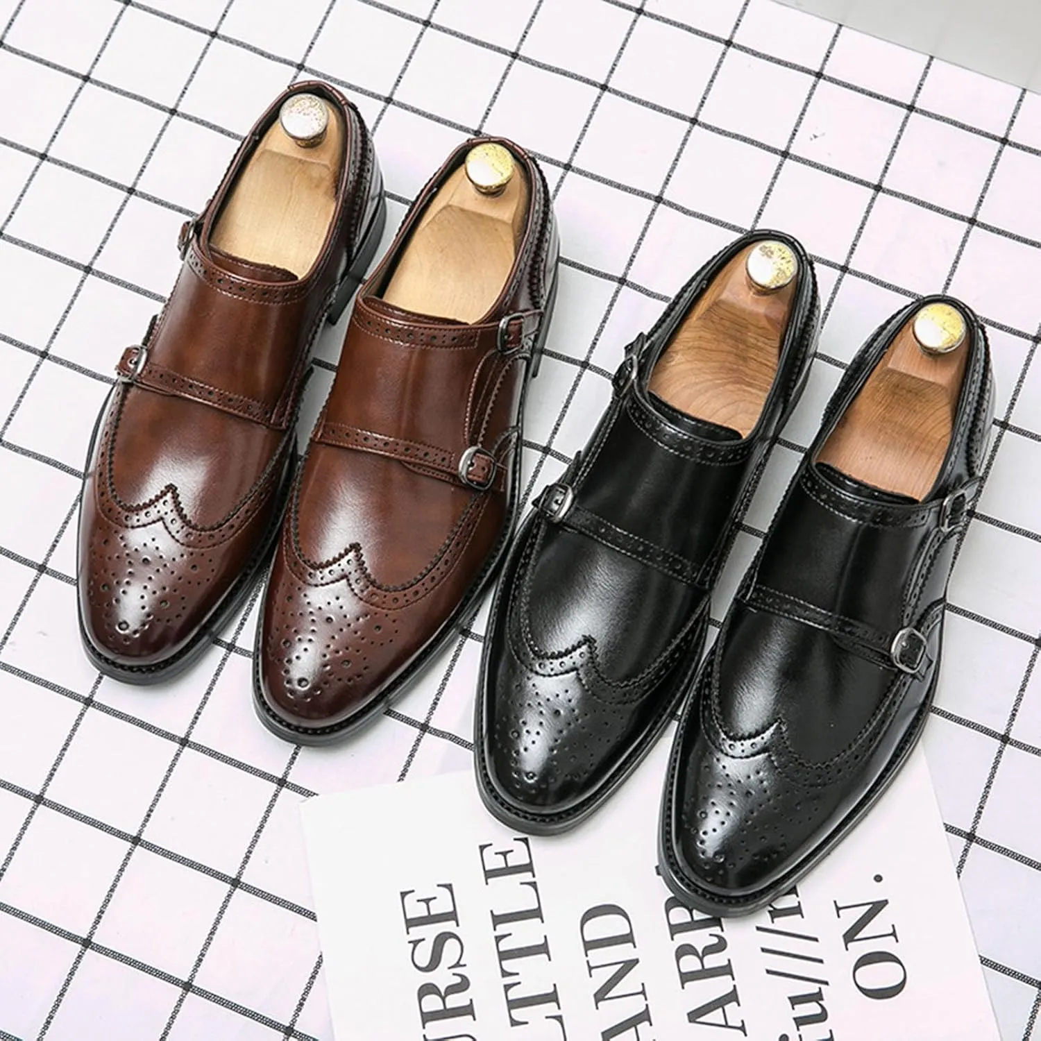 Men's Business Buckle and Put On Formal Leather Shoes Fashionable Formal and Comfortable Dress Oxford Shoes