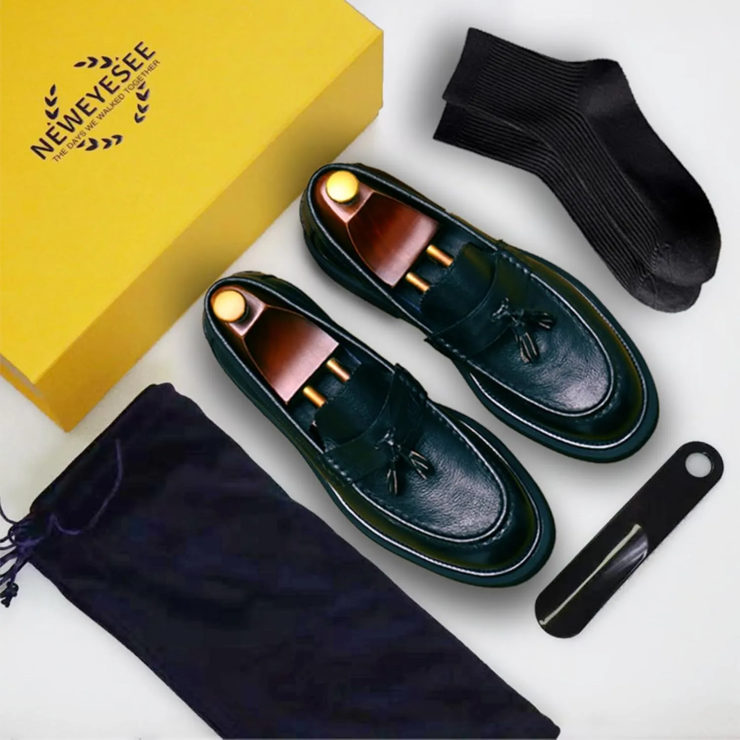 Men's Business Casual Loafers - Genuine Cowhide Leather Round Toe Thick Bottom Tassel Casual Loafers with Non-Slip Rubber Soles Suitable for Party Evening Ball Wedding Dress Commuting Wear