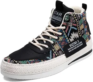 Mens Canvas Shoes High Top Casual Shoes Western Walking Sneakers Lace up Walking Shoes for Men