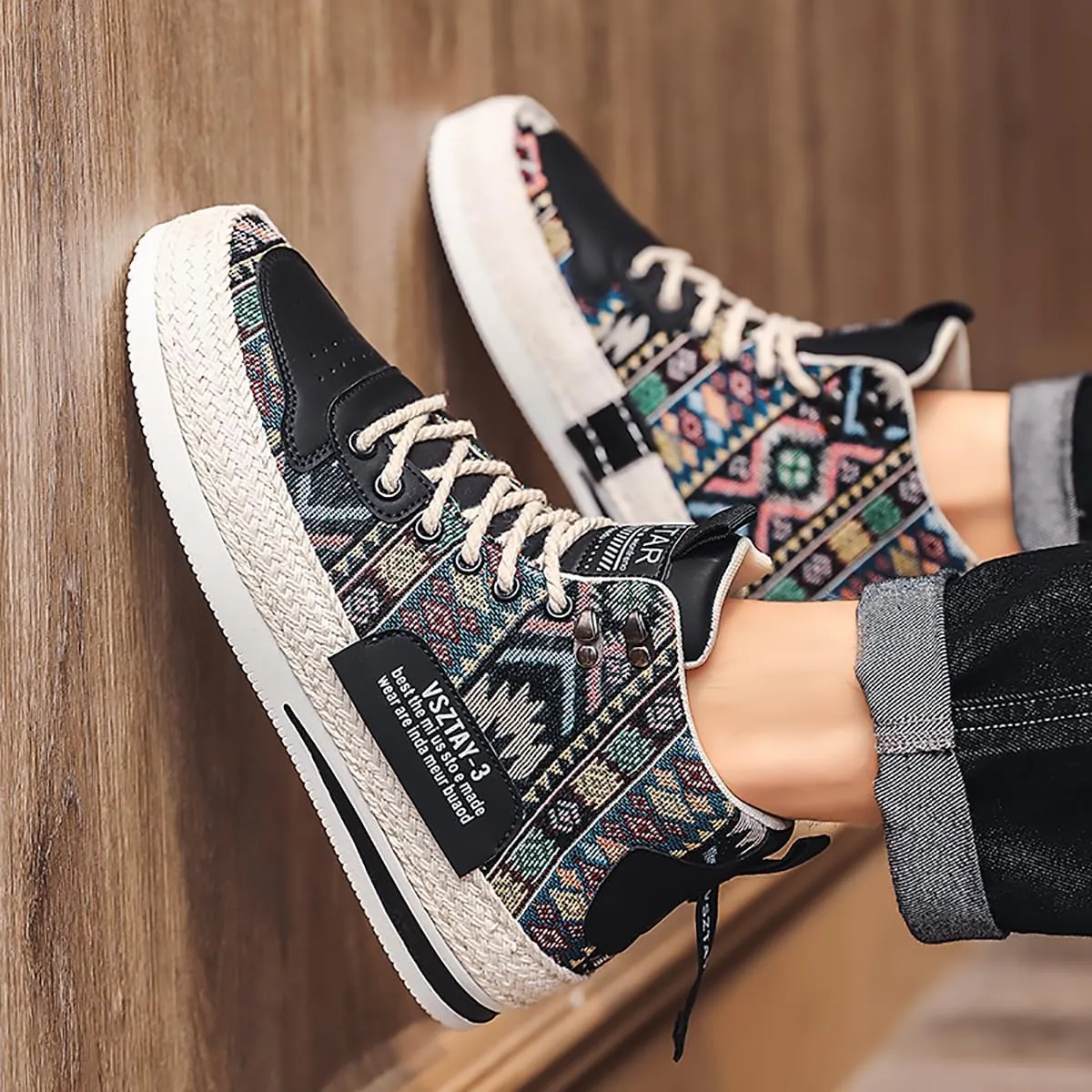 Mens Canvas Shoes High Top Casual Shoes Western Walking Sneakers Lace up Walking Shoes for Men
