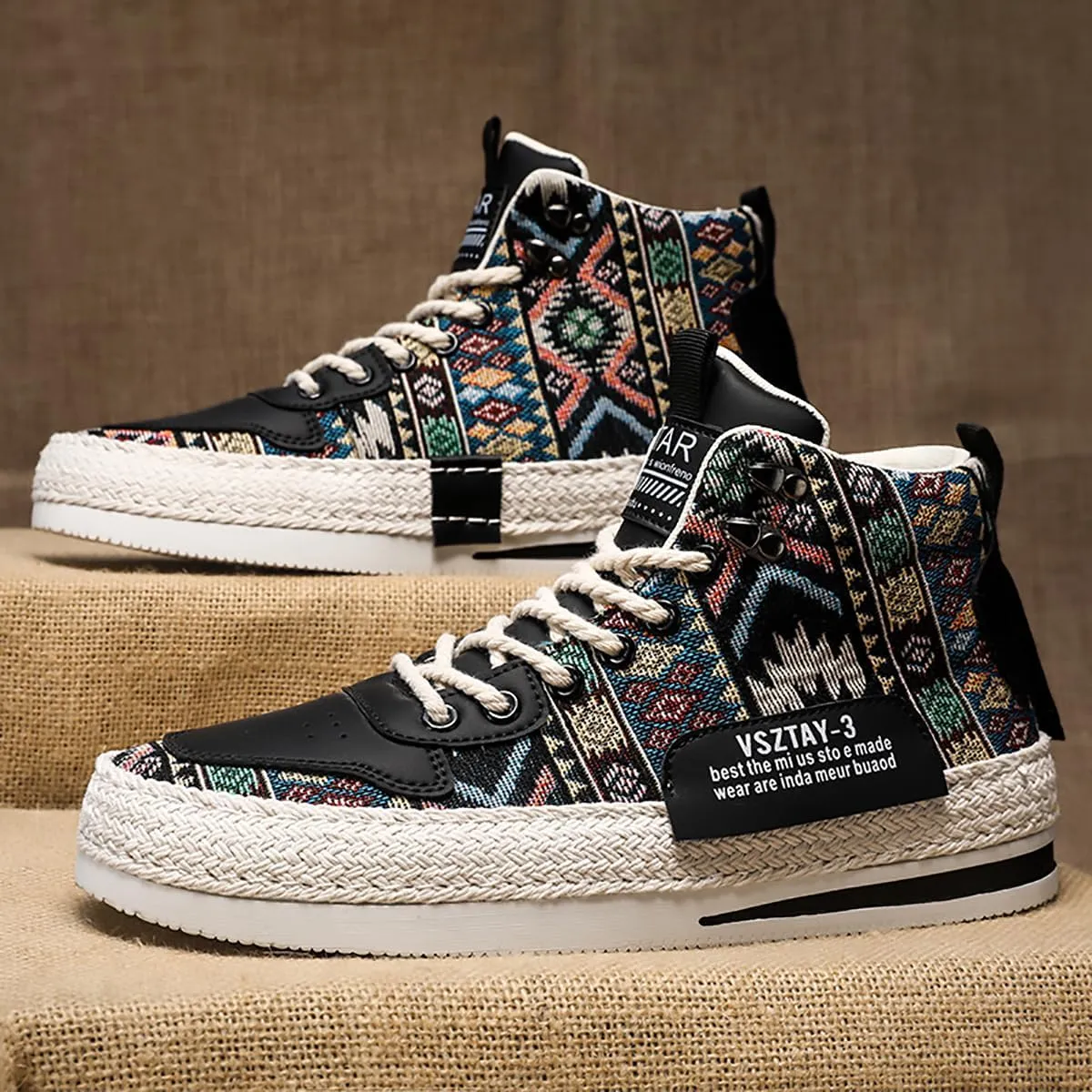 Mens Canvas Shoes High Top Casual Shoes Western Walking Sneakers Lace up Walking Shoes for Men