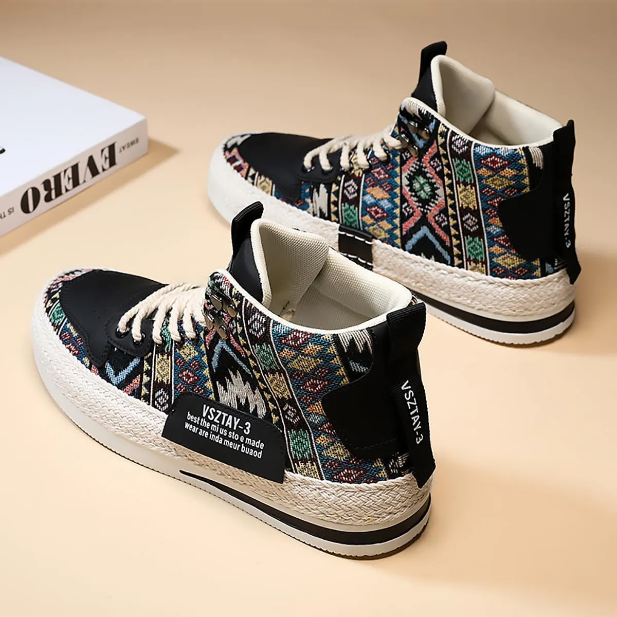 Mens Canvas Shoes High Top Casual Shoes Western Walking Sneakers Lace up Walking Shoes for Men