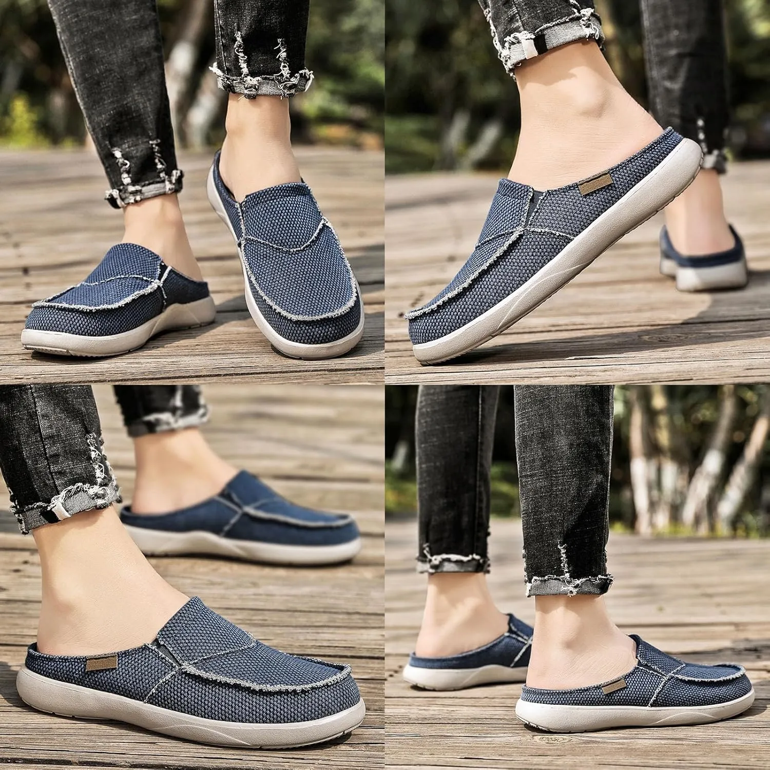 Men's Canvas Slip On Mules,Casual Lightweight Orthotic Walking Shoes Comfortable House Shoes for Plantar Fasciitis Pain Relief