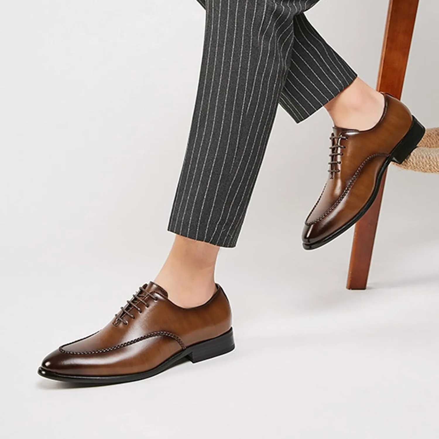 Mens Classic Formal Oxford Leather Tuxedo Wedding Business Dress Shoes Round Toe Non Slip Elegant Comfortable Slip On Formal Party