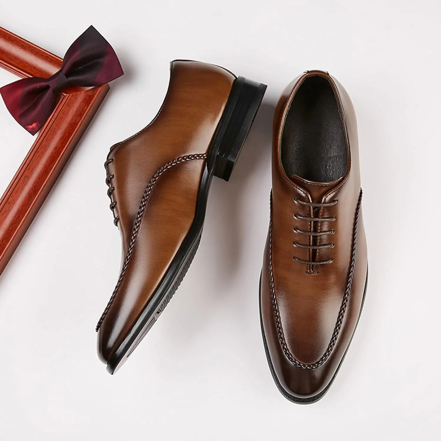 Mens Classic Formal Oxford Leather Tuxedo Wedding Business Dress Shoes Round Toe Non Slip Elegant Comfortable Slip On Formal Party