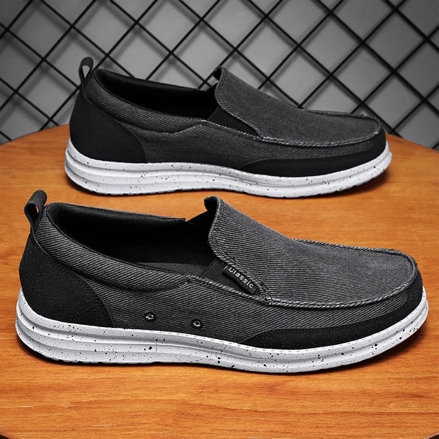 Men's Hands Free Canvas Casual Loafers Comfortable Wide Width Soft Sole Lightweight Non-Slip Travel Driving Soft Sneakers Work Walking