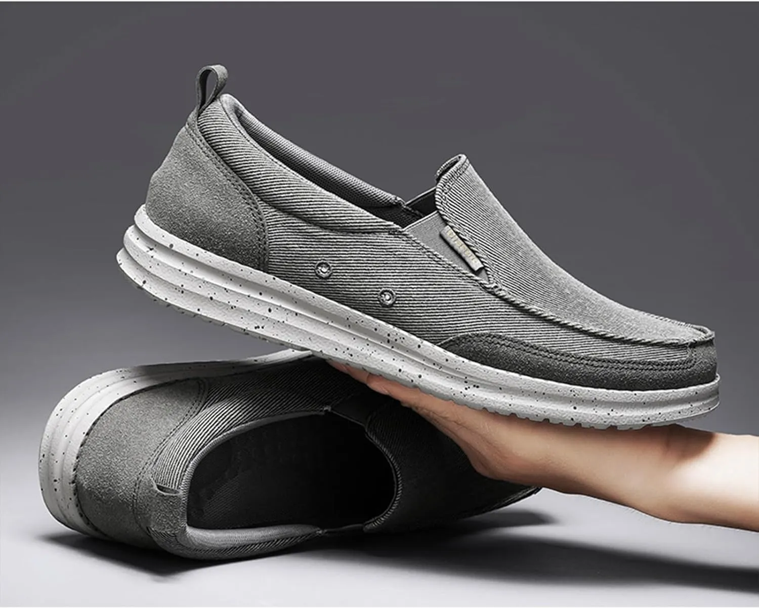 Men's Hands Free Canvas Casual Loafers Comfortable Wide Width Soft Sole Lightweight Non-Slip Travel Driving Soft Sneakers Work Walking