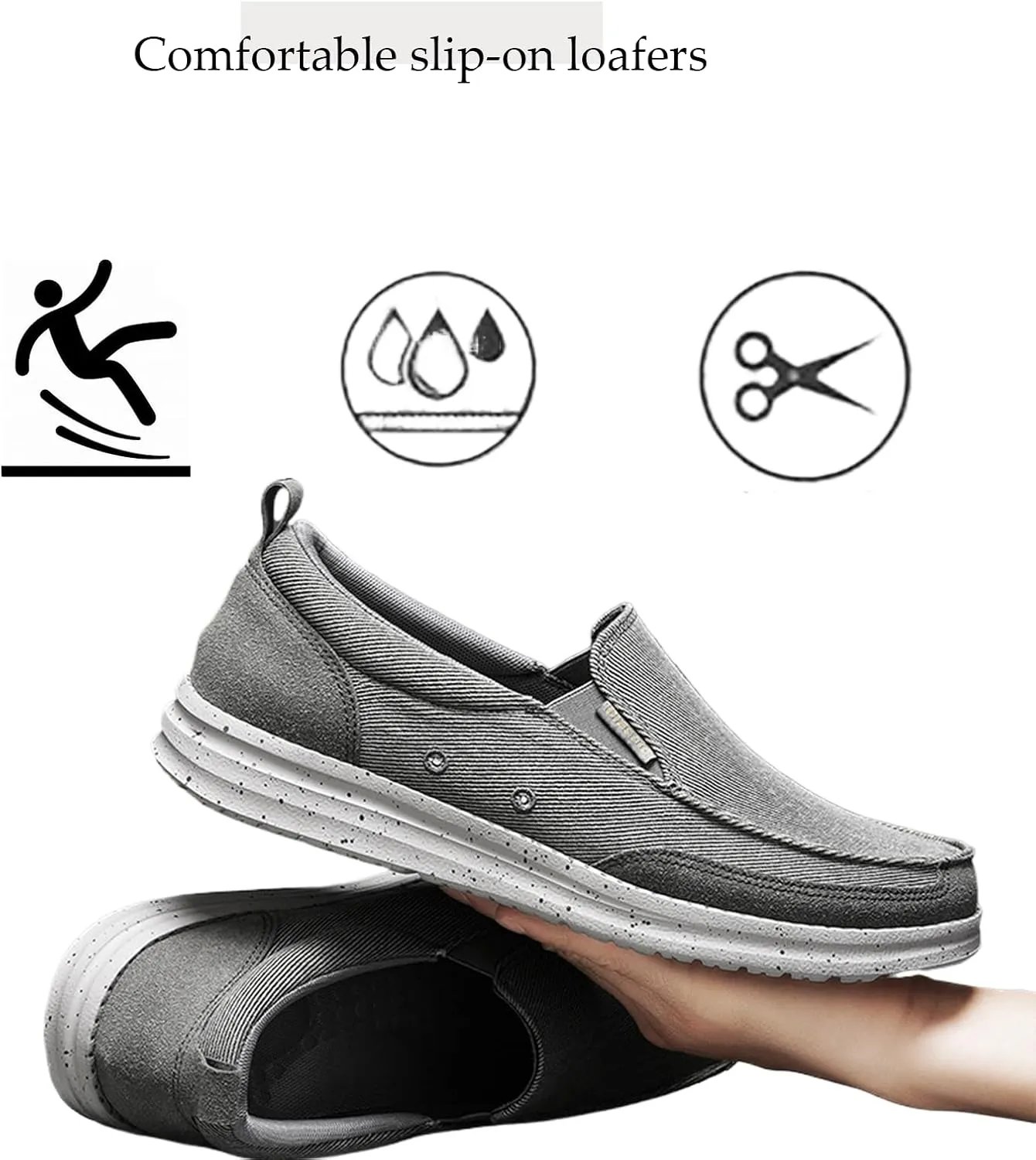 Men's Hands Free Canvas Casual Loafers Comfortable Wide Width Soft Sole Lightweight Non-Slip Travel Driving Soft Sneakers Work Walking