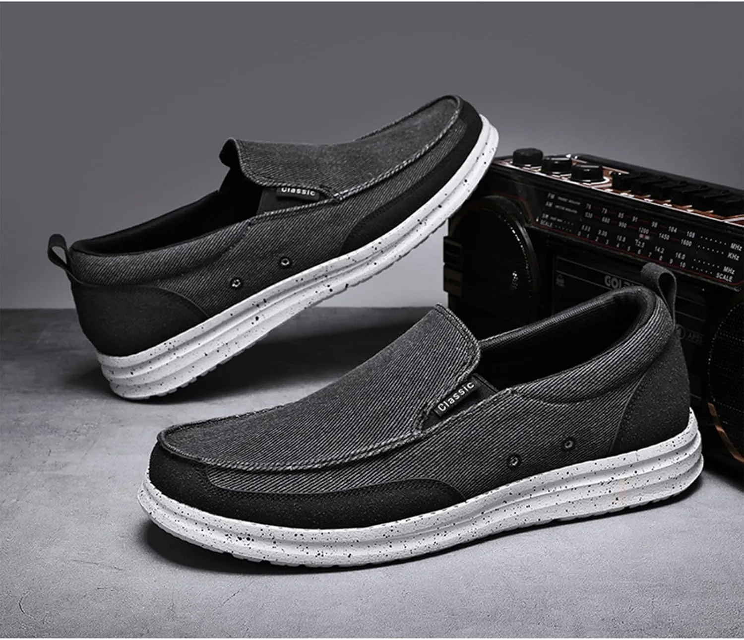 Men's Hands Free Canvas Casual Loafers Comfortable Wide Width Soft Sole Lightweight Non-Slip Travel Driving Soft Sneakers Work Walking