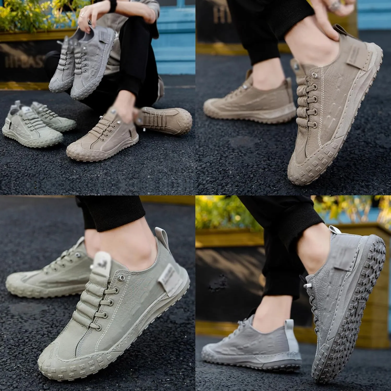 Men's Leather Breathable Slip-on Sneakers,Fashion Handmade Low Top Casual Shoes,Comfortable Soft Sole Non-Slip Canvas Shoes