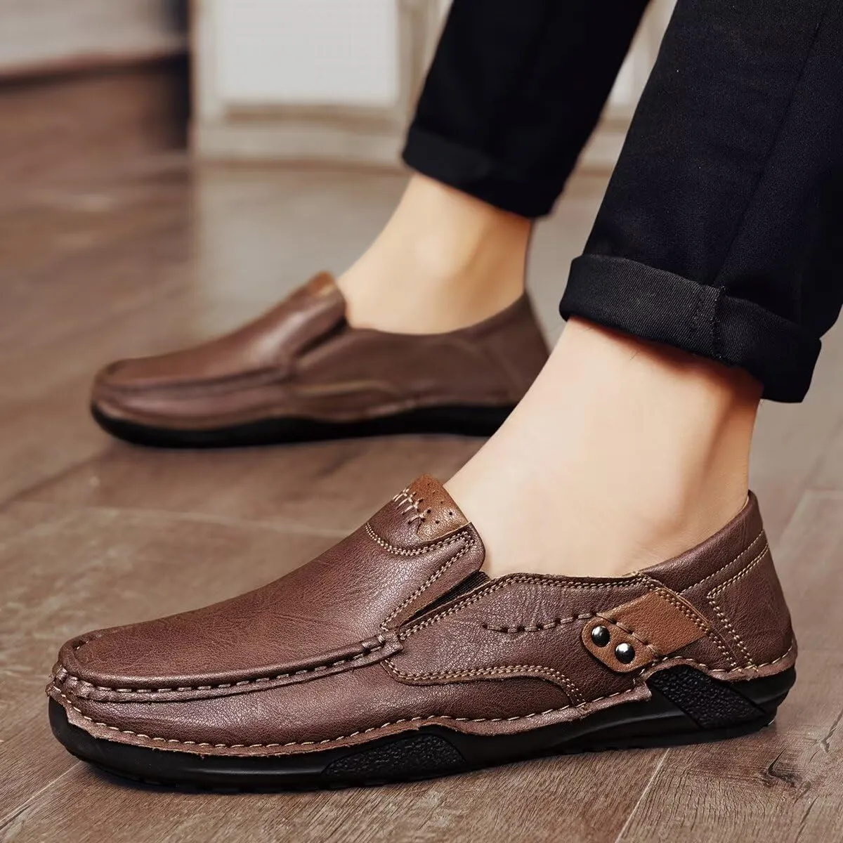 Men's Leather Loafers Slip On Shoes,Casual Fashion Business Arkget Office Driving Shoes for Men【includes Extra Insole】