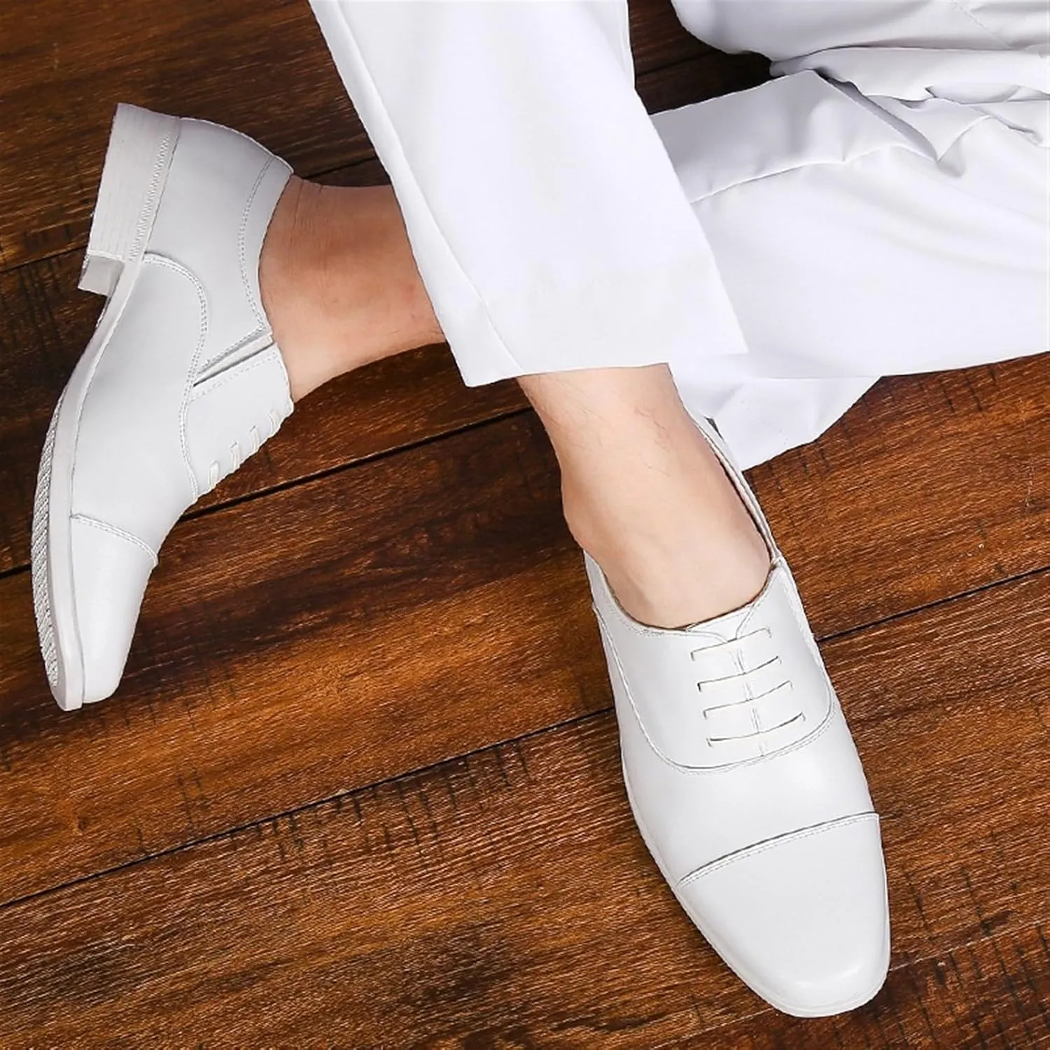 Mens Leather Oxfords Casual Shoes Dress Formal Leather Cap Toe Derby Shoes Lace Up Walking Fashion Low-top Formal Shoes for Wedding Prom Business