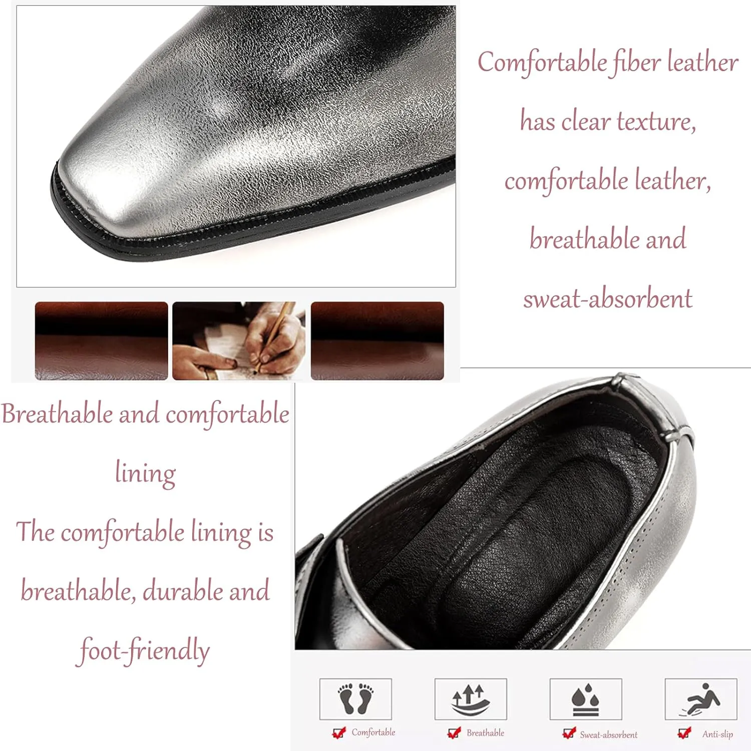Men's Leather Rubbed Color Chunky Heel Formal Loafers Retro Pointed Metal Monk Buckle Non-Slip One-Step Business Wedding Formal Shoes