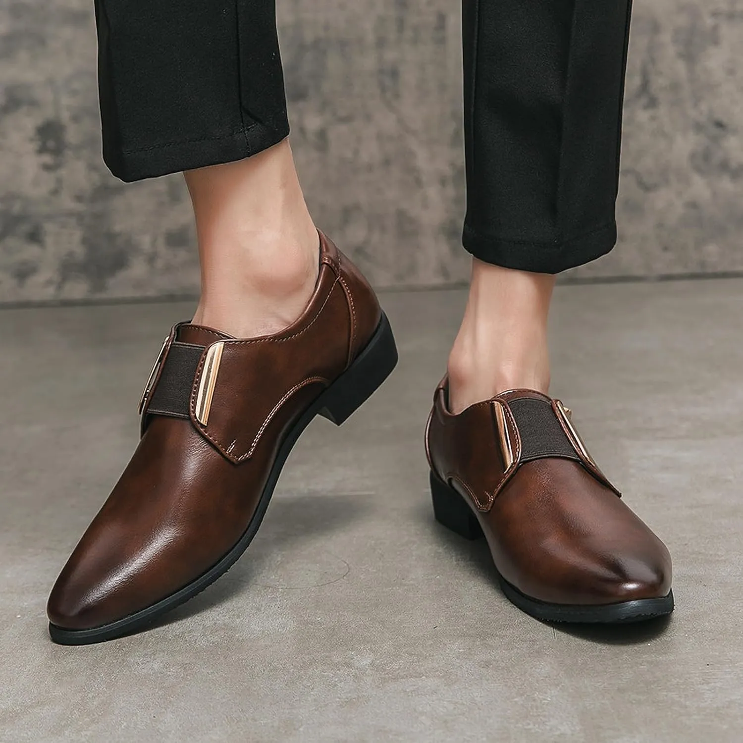 Men's Oxford Formal Classic Luxury Dress | Elastic Straps | Low Heel | Business & Wedding Leather