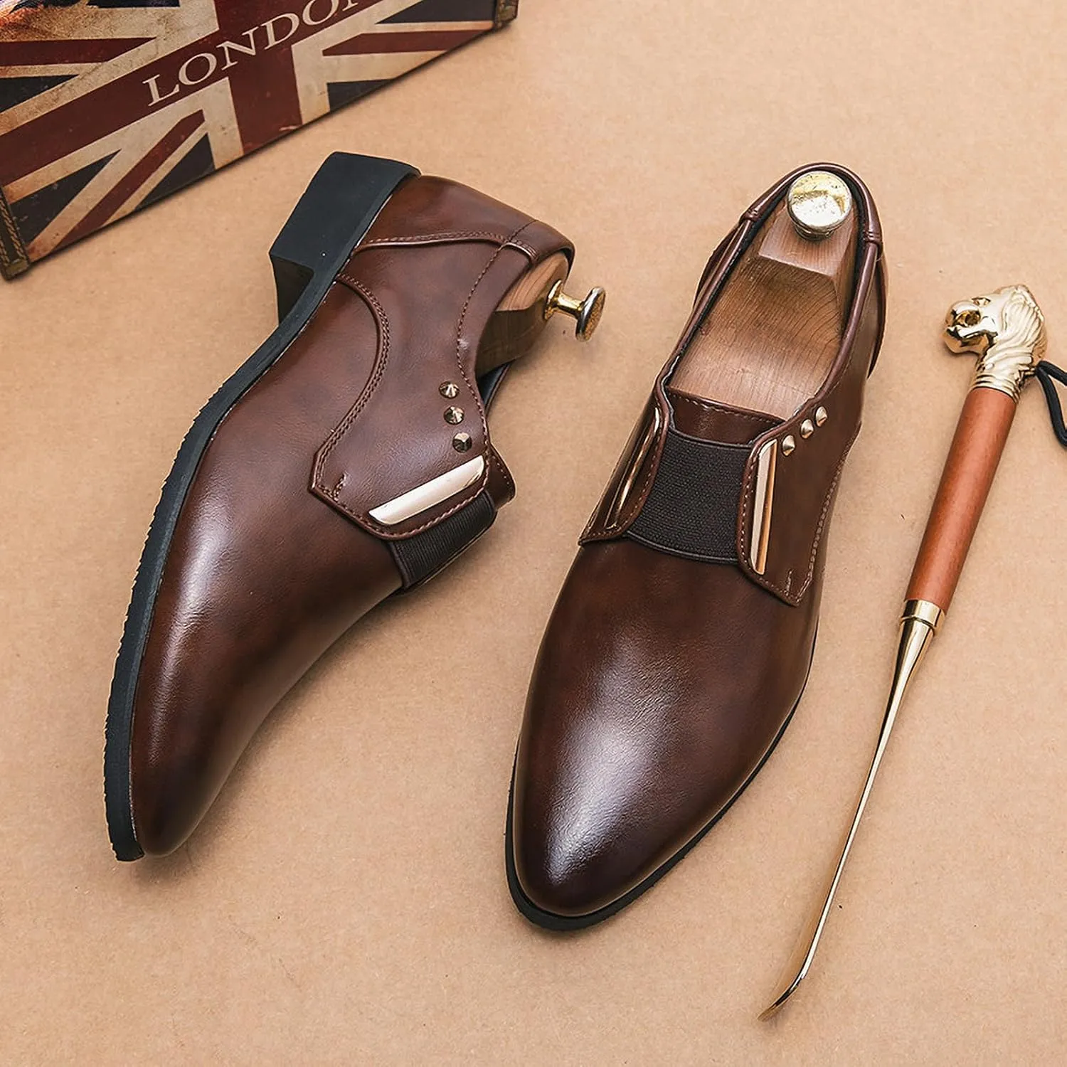 Men's Oxford Formal Classic Luxury Dress | Elastic Straps | Low Heel | Business & Wedding Leather