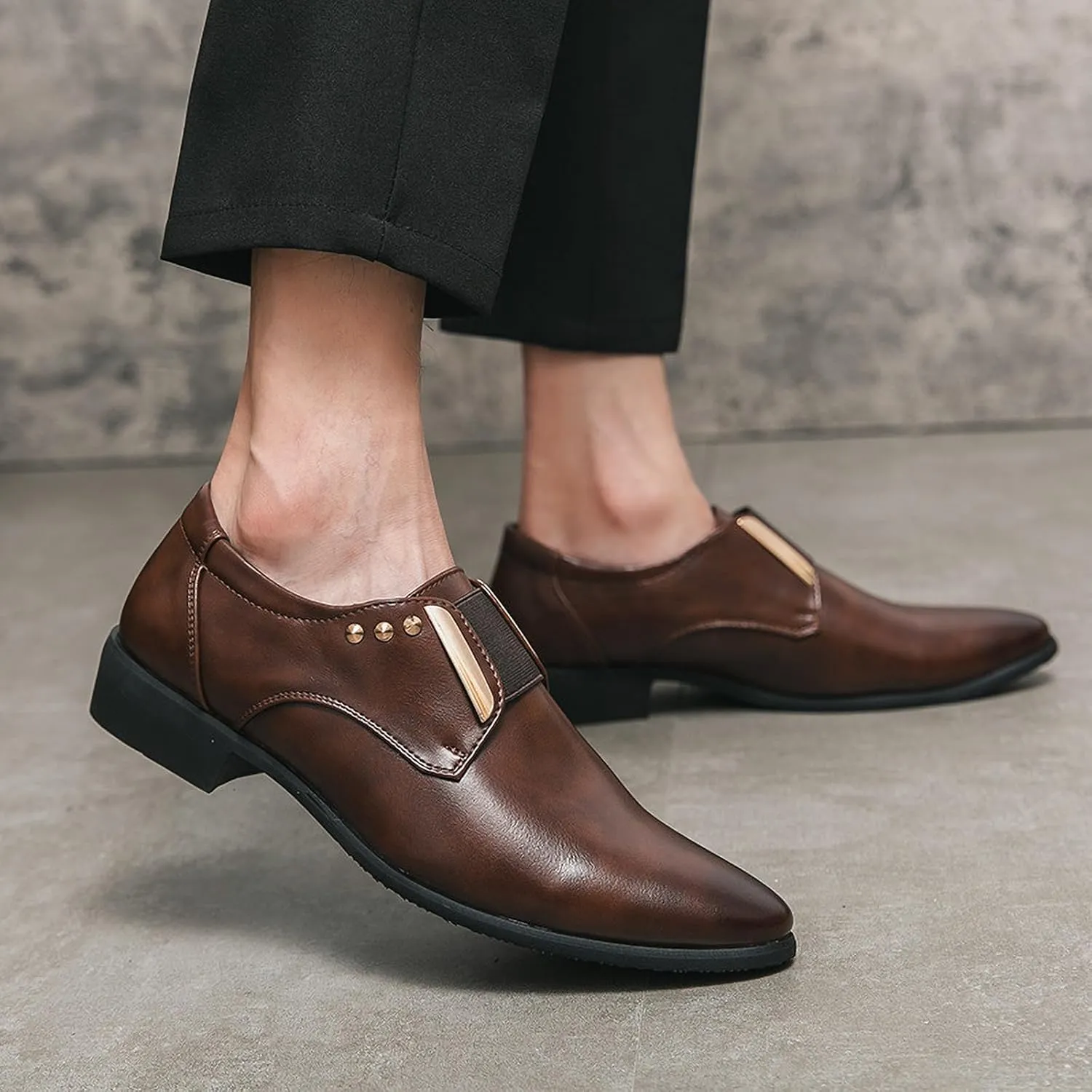Men's Oxford Formal Classic Luxury Dress | Elastic Straps | Low Heel | Business & Wedding Leather