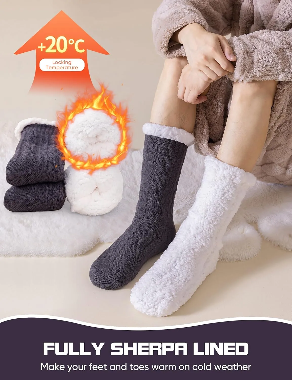 Mens Slipper Socks Winter Warm Fluffy Thick Heavy Thermal Fleece Lined Non Slip Home Socks