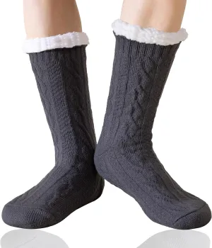 Mens Slipper Socks Winter Warm Fluffy Thick Heavy Thermal Fleece Lined Non Slip Home Socks